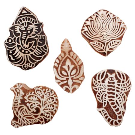 Set of 5 Piece New Mix Wooden Printing Blocks